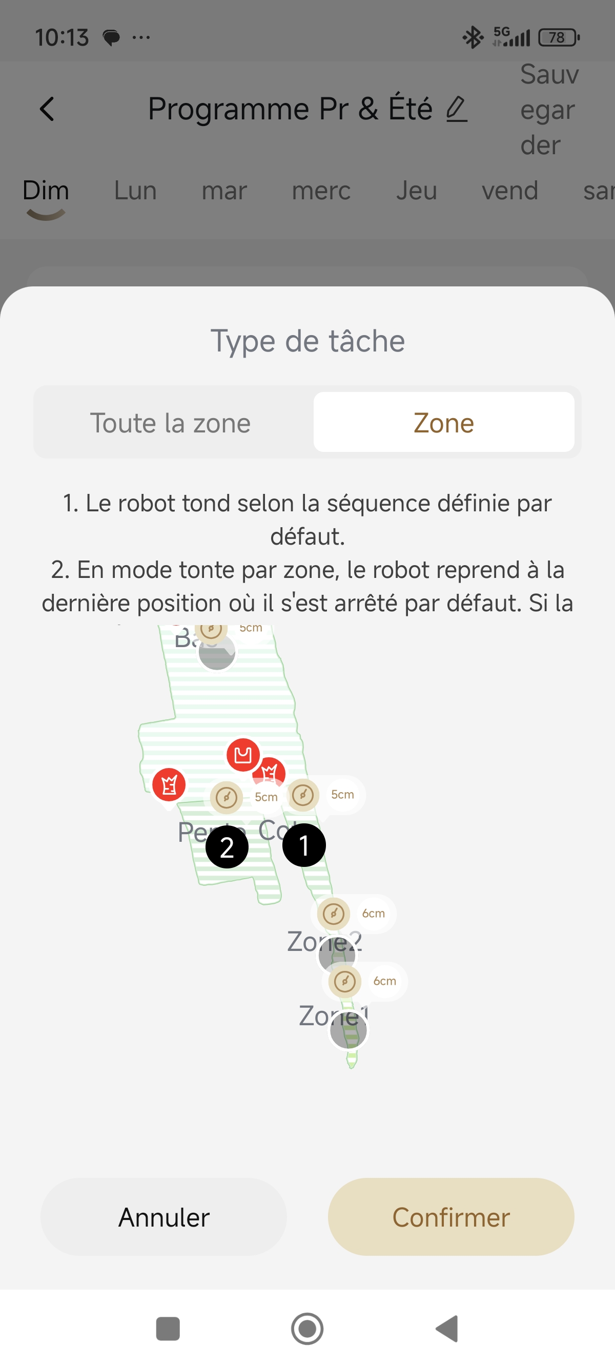 programmation choix zones